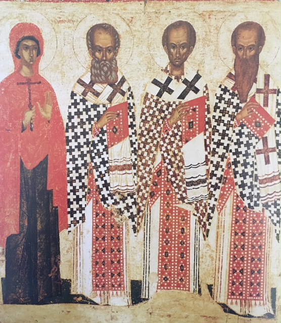 Saints Paraskeva Pyatnitsa, Gregory the Theologian, John Chrystostom, and Basil the Great, Icon